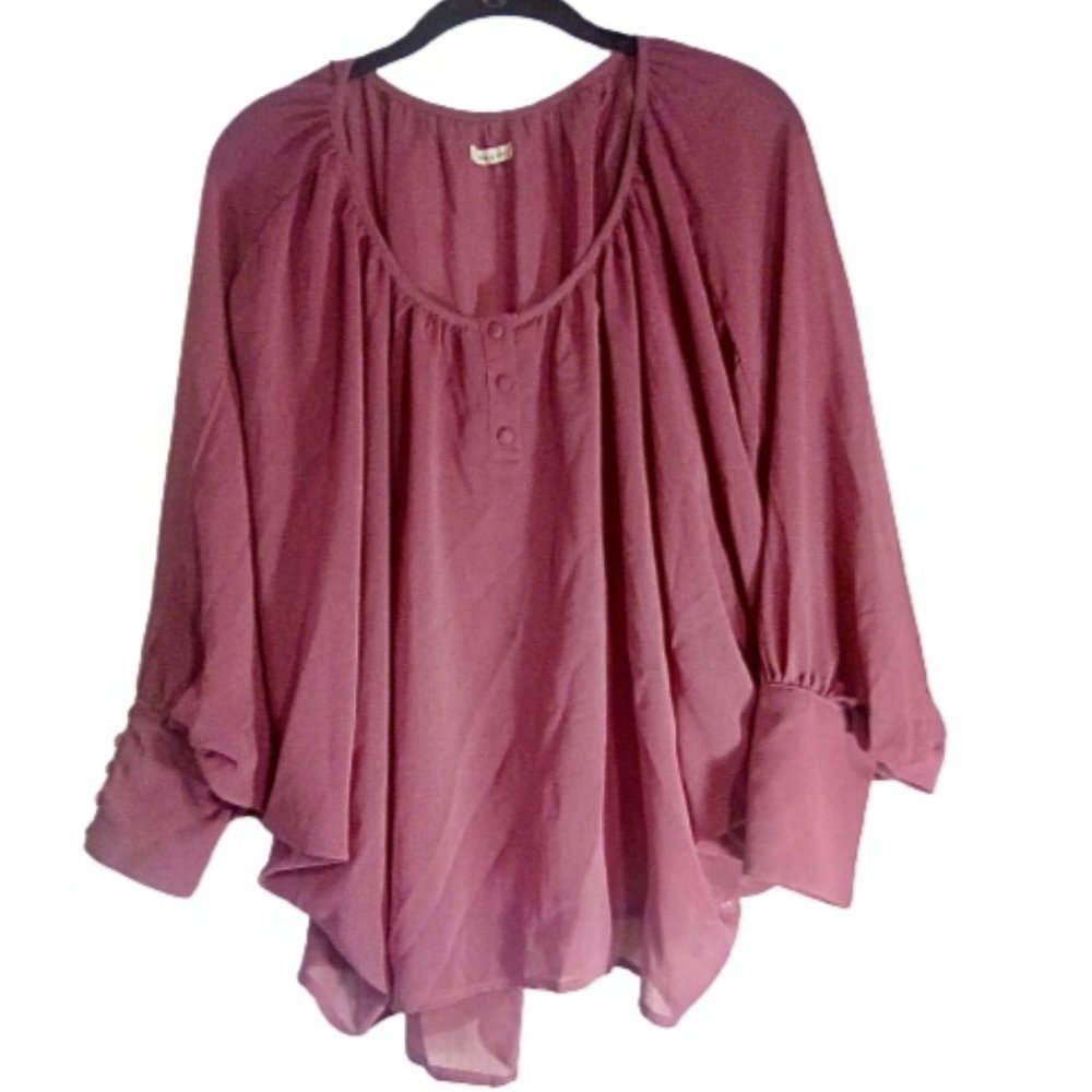 Tea n Rose Blouse Sz M Pullover Long Bat Wing Sleeves Mauve Semi Sheer